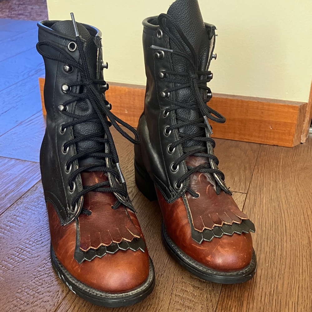 Vintage Leather Combat Boots - 7 Ladies, Mens 5.5